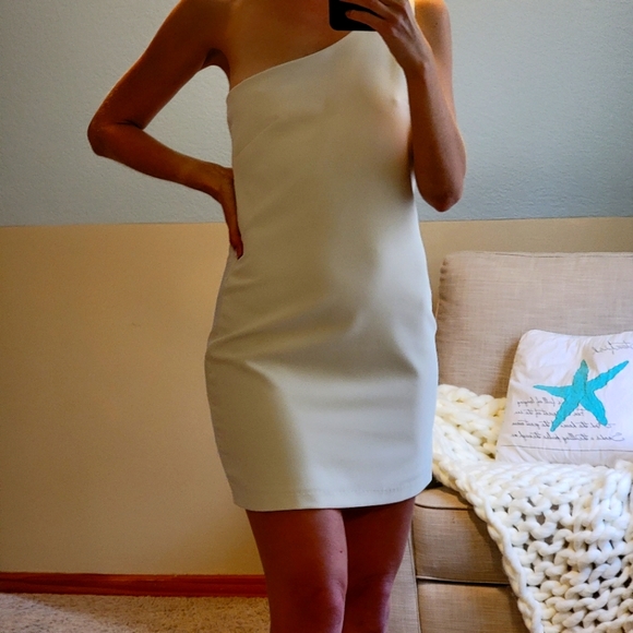 White One Shouldered Mini Dress- Medium - Picture 1 of 8